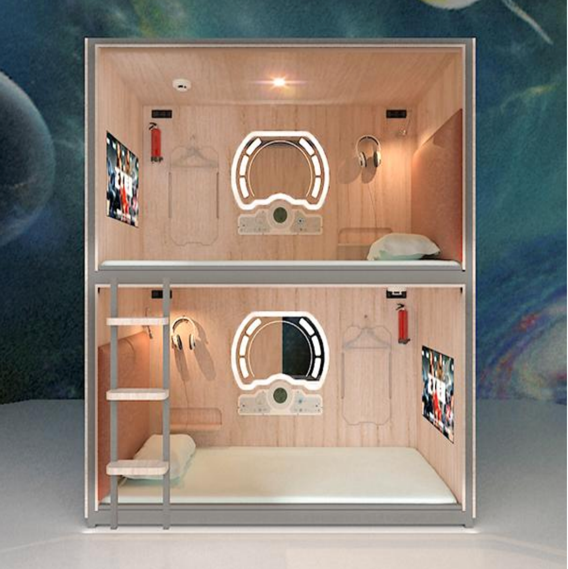 Wooden Double capsule bed-Horizontal